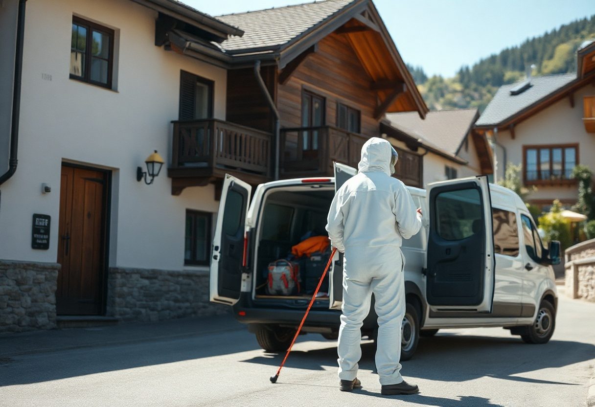 Schädlingsbekämpfer bereitet die Ausrüstung für einen Einsatz in Paderborn vor